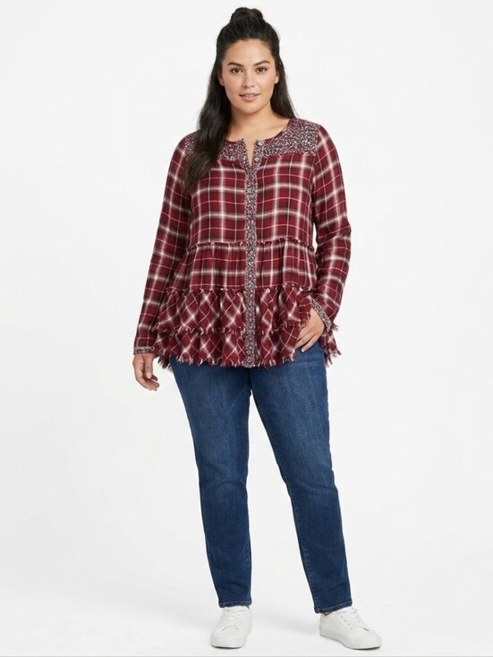 Altar'd State Tops - Altar'd State Red Plaid Fringe Blouse Large. SEE DESCRIPTION